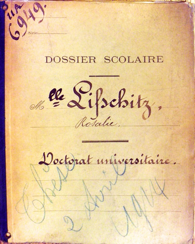 Титульна сторінка особової справи студентки Паризького університету Розалії Ліфшиць. 1906 рік