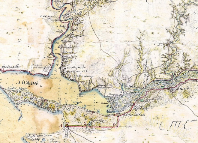 Гирло Дніпра. Карта 1775 року. Херсона поки немає