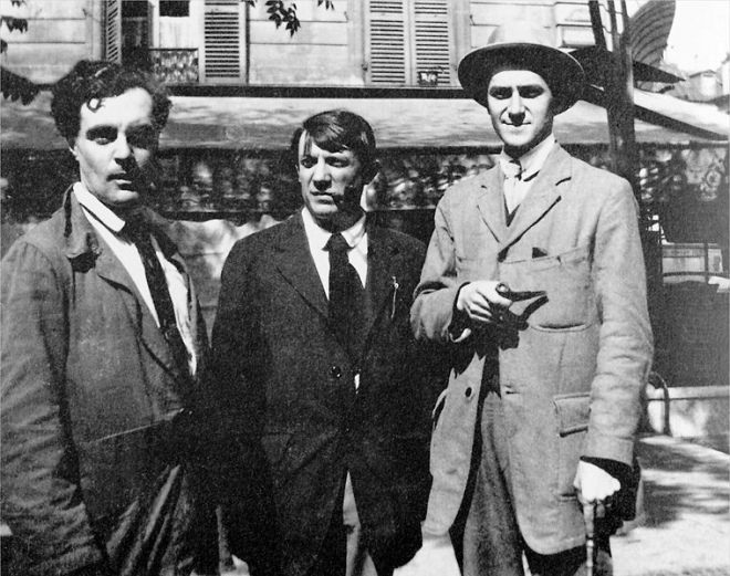 Модильяні, Пікассо та Андре Сальмон перед кафе 