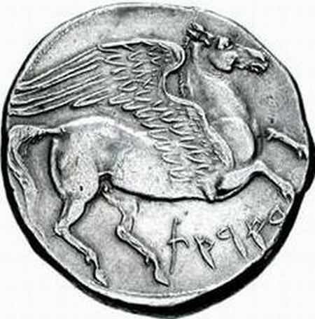  Карфагенська монета із зображенням Пегаса та фінікійським написом