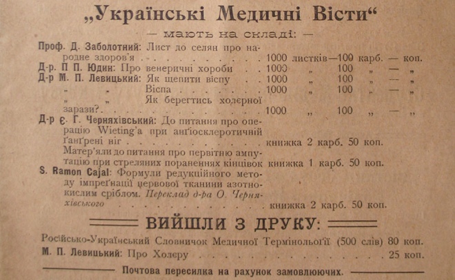 Реклама видань медичної тематики. Серпень 1918 року